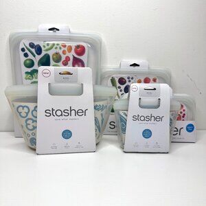 Lot of 5 Stasher Resuable Clear Travel Silicone Plastic Free Food Storage Bags